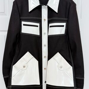 Ellery Black Cotton Jacket with White Patent Trim Artificial leather  size M-L